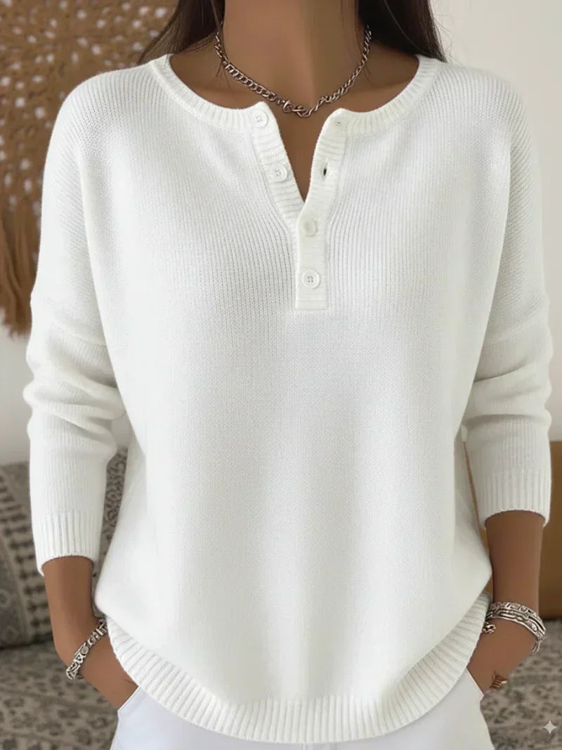 Helena™ | Camisola de Malha Henley com Botões