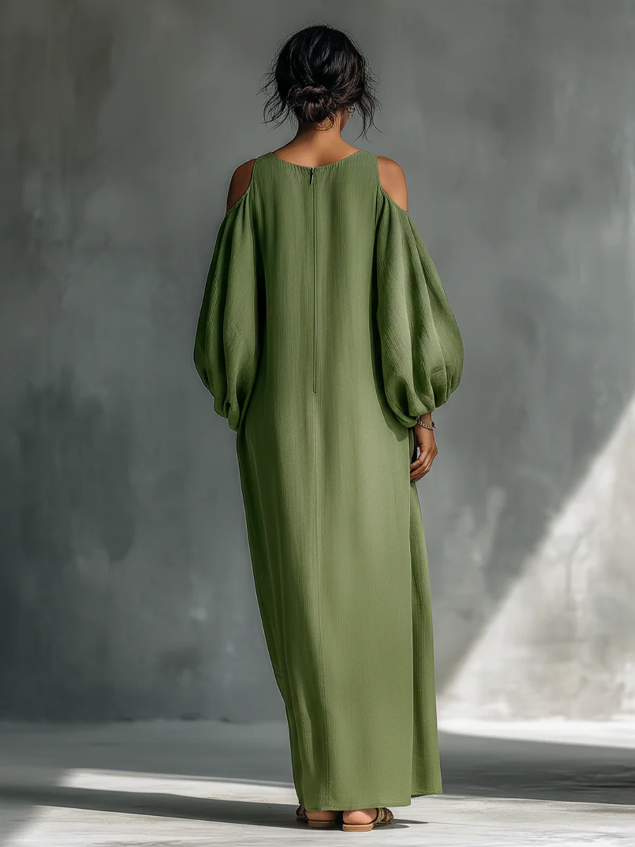 Anika | Grün Schulterfreies Maxikleid mit Puffärmeln