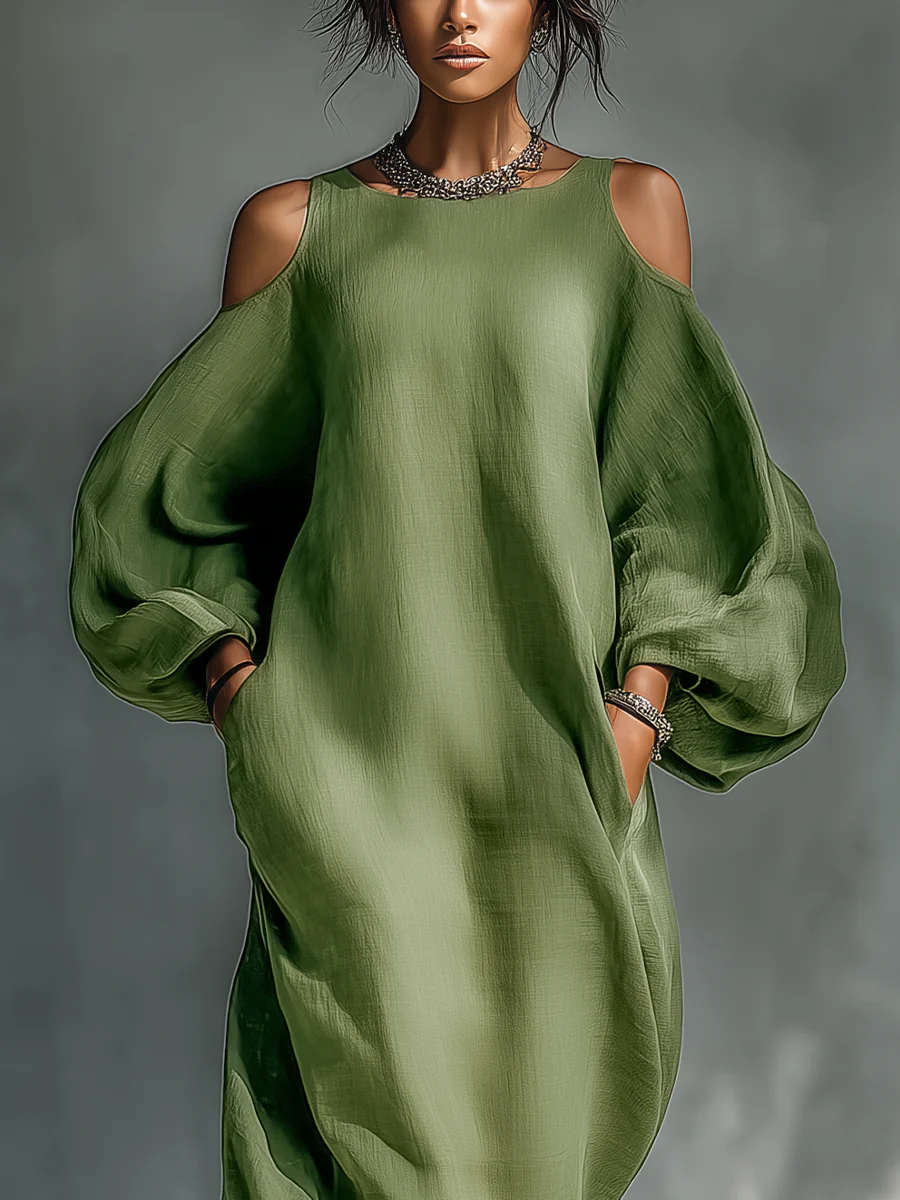 Anika | Grün Schulterfreies Maxikleid mit Puffärmeln