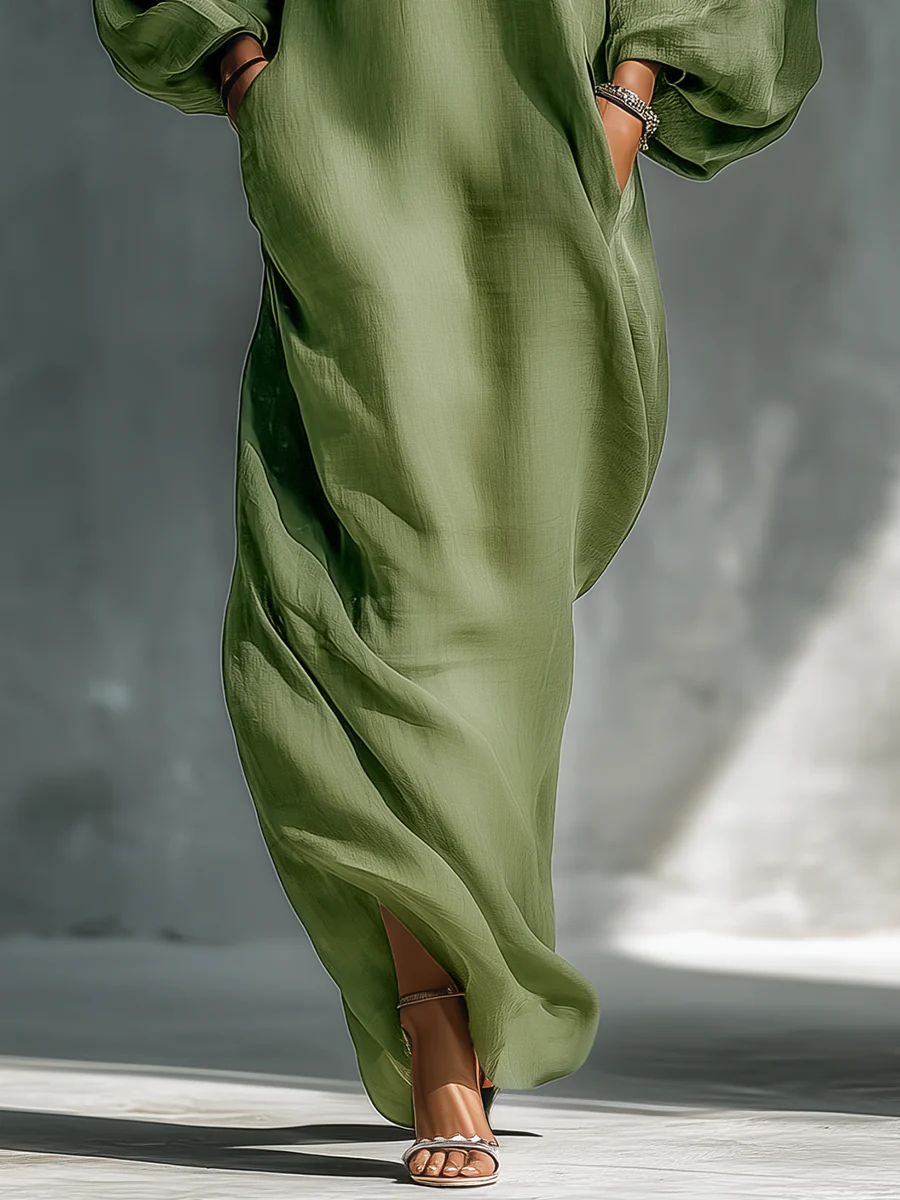Anika | Grün Schulterfreies Maxikleid mit Puffärmeln