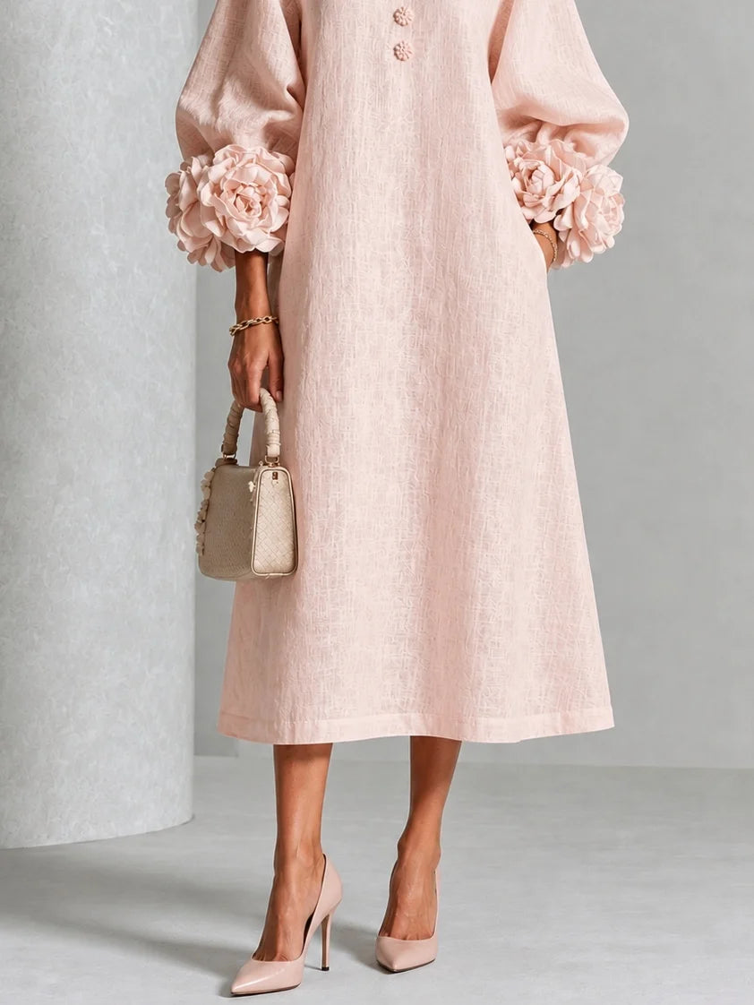 Ladina - Vestido Midi Floral com Botões e Punhos Florais Marcantes