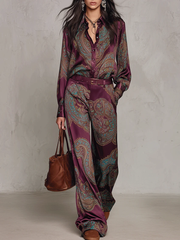 Conjunto de cetim bordô e roxo (com cinto)