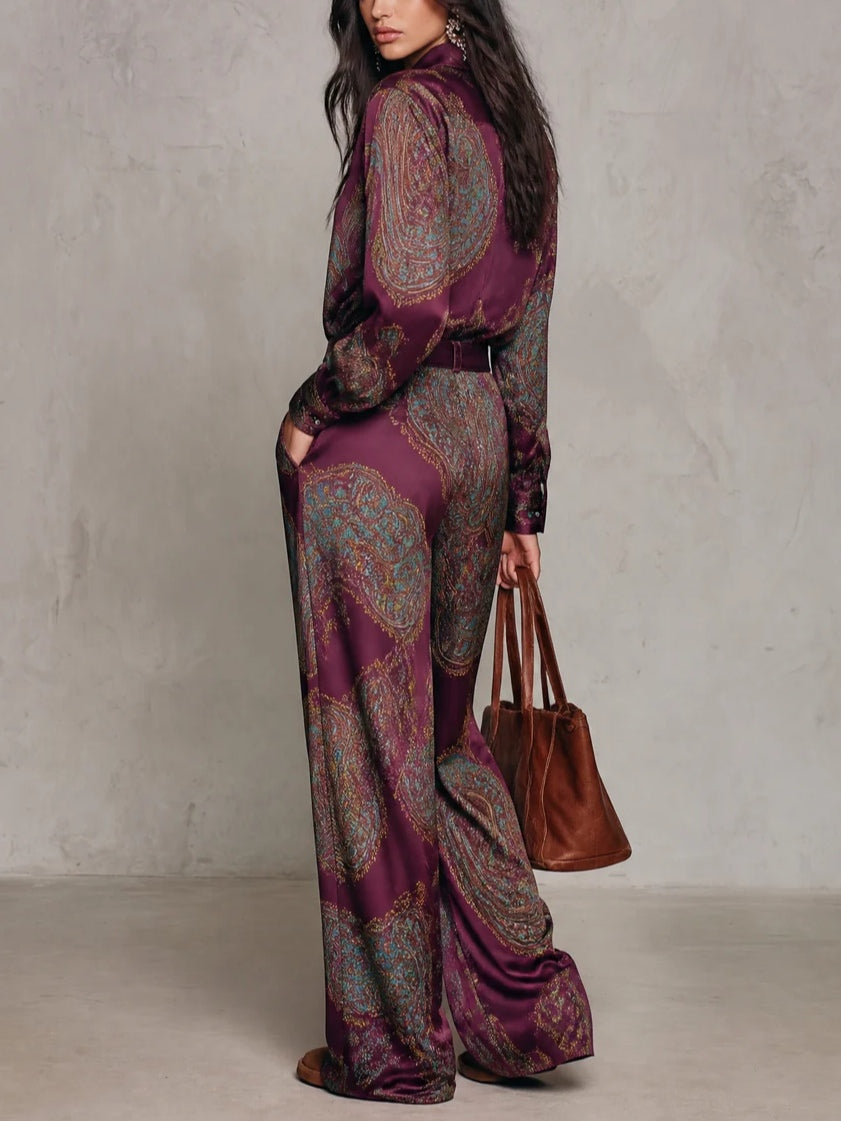 Conjunto de cetim bordô e roxo (com cinto)