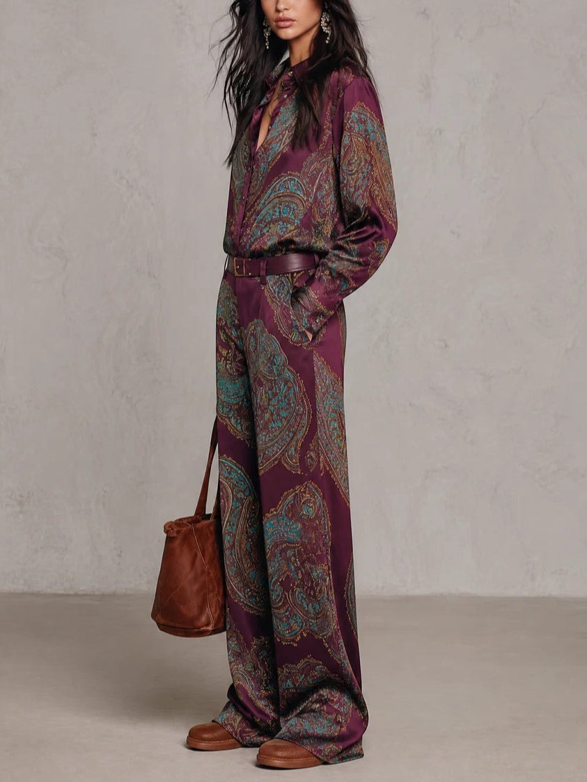 Conjunto de cetim bordô e roxo (com cinto)