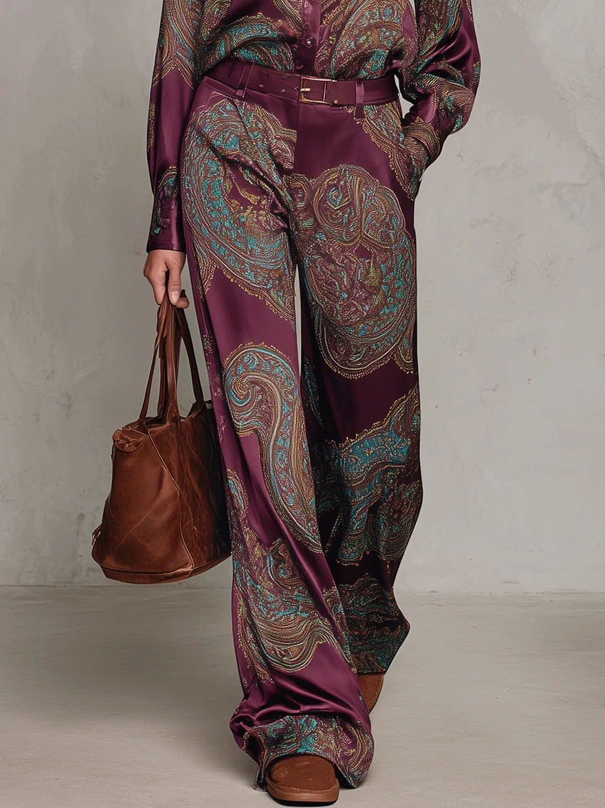 Conjunto de cetim bordô e roxo (com cinto)