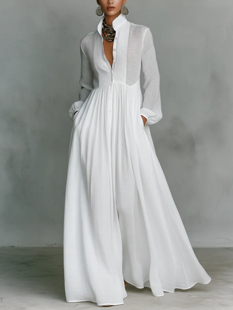 Léonie™ | Minimalistisches Maxikleid mit Stehkragen