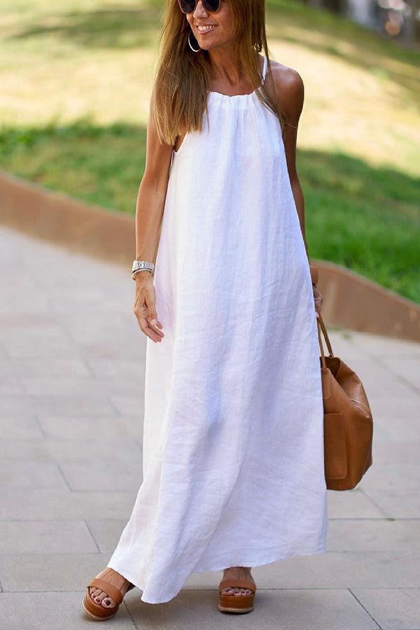 Down By The Cove Leinenmischung Halter Maxikleid