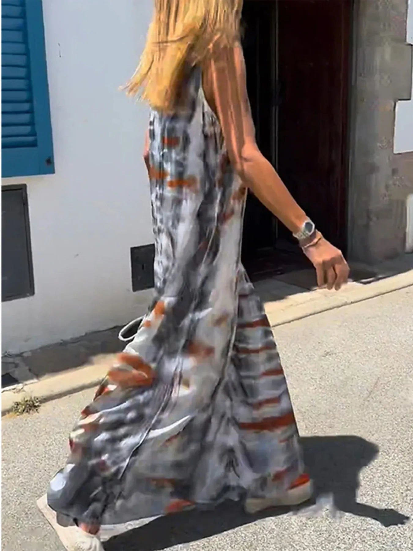 Tie-Dye Maxi-Cami-Kleid mit V-Ausschnitt