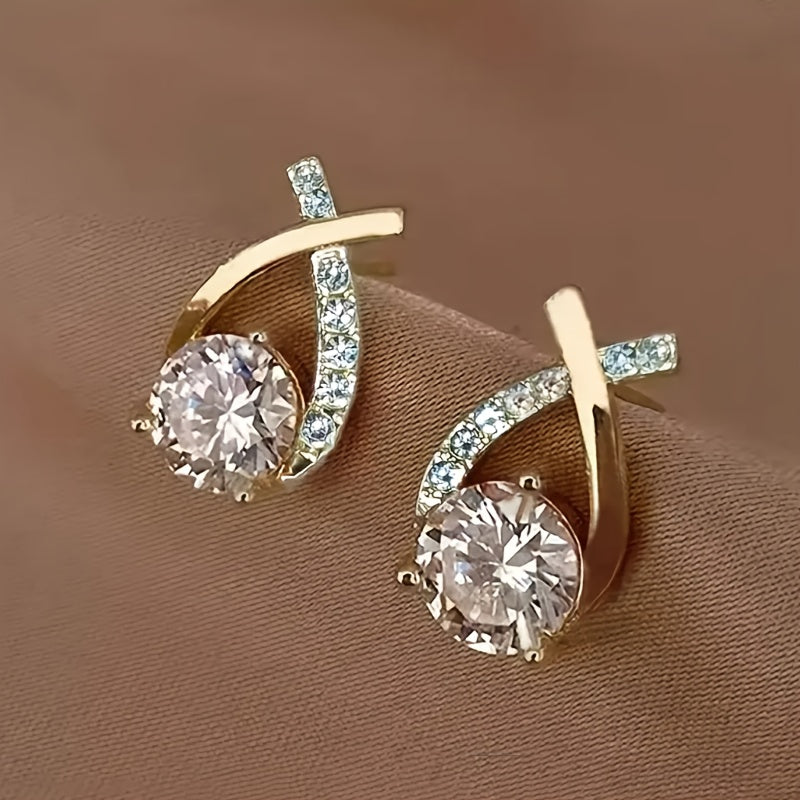 Brincos de pino com cruz dourada e zircónias