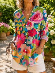 Deliane | Blusa Artística Vibrante com Fecho de Botões