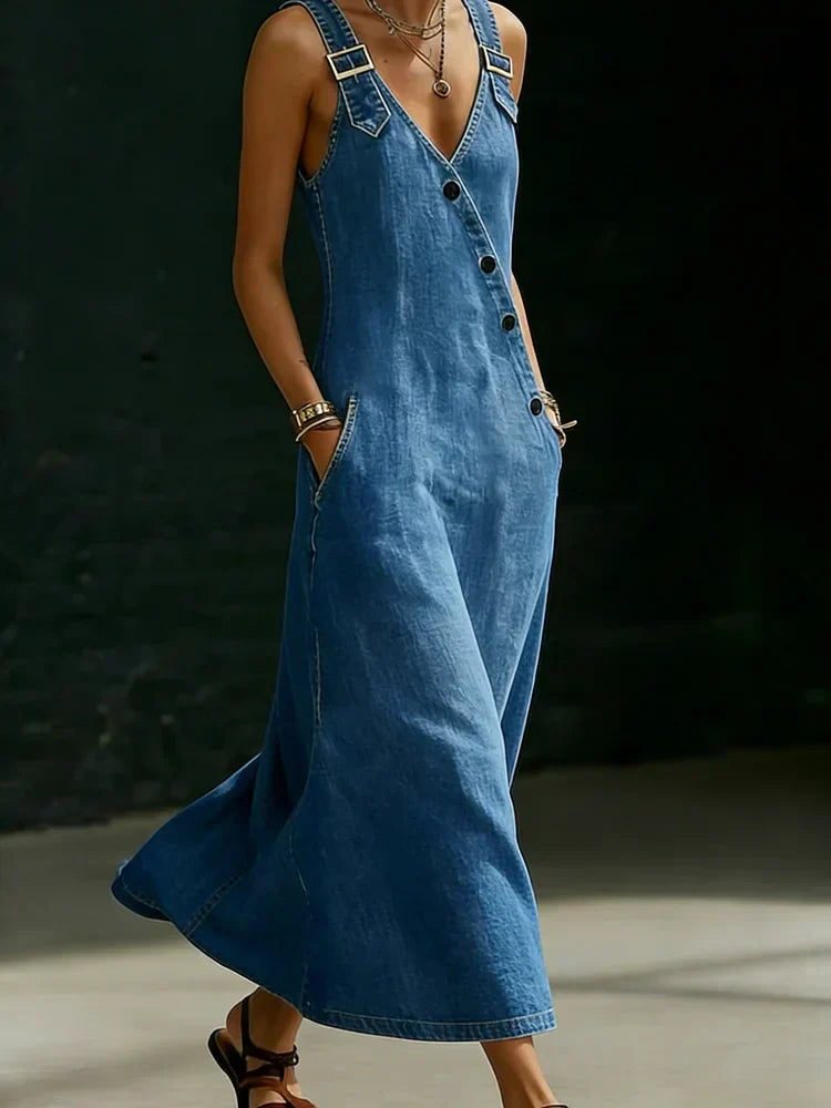 Vera | Vestido comprido em ganga com botões