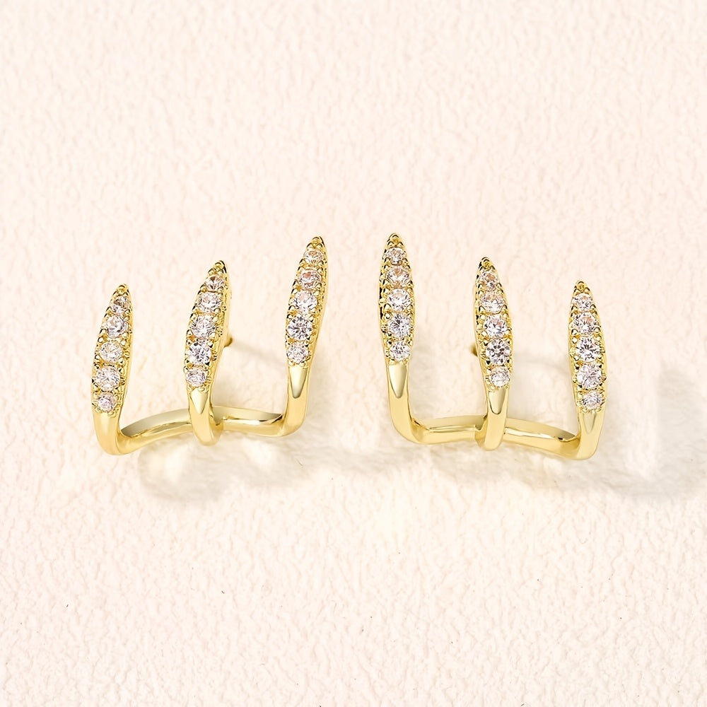 Brincos elegantes com strass de três garras