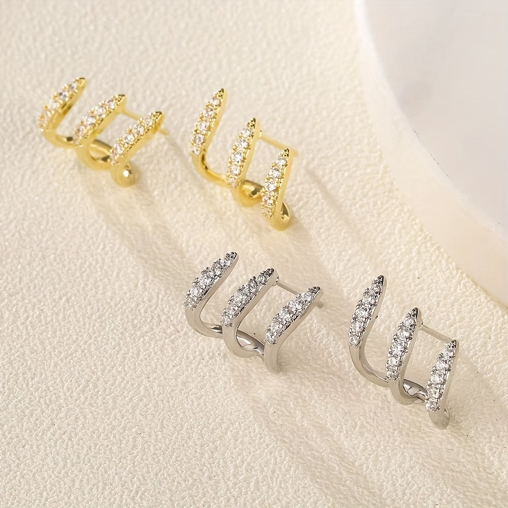 Brincos elegantes com strass de três garras