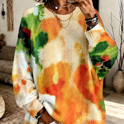 Amberlei | Camisola Laranja de Gola Redonda com Flores Tie-Dye