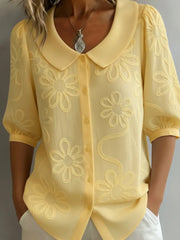 Ladina - Vintage-Hemd mit Stehkragen und gestickten Blumen