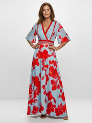 Corinne | V-Ausschnitt Kurzärmeliges Florales Maxikleid