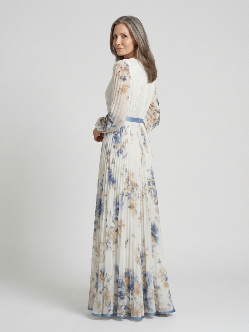 Lavinia | Langärmliges Maxikleid mit Blumenmuster und V-Ausschnitt