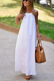 Down By The Cove Leinenmischung Halter Maxikleid
