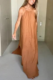 Down By The Cove Leinenmischung Halter Maxikleid