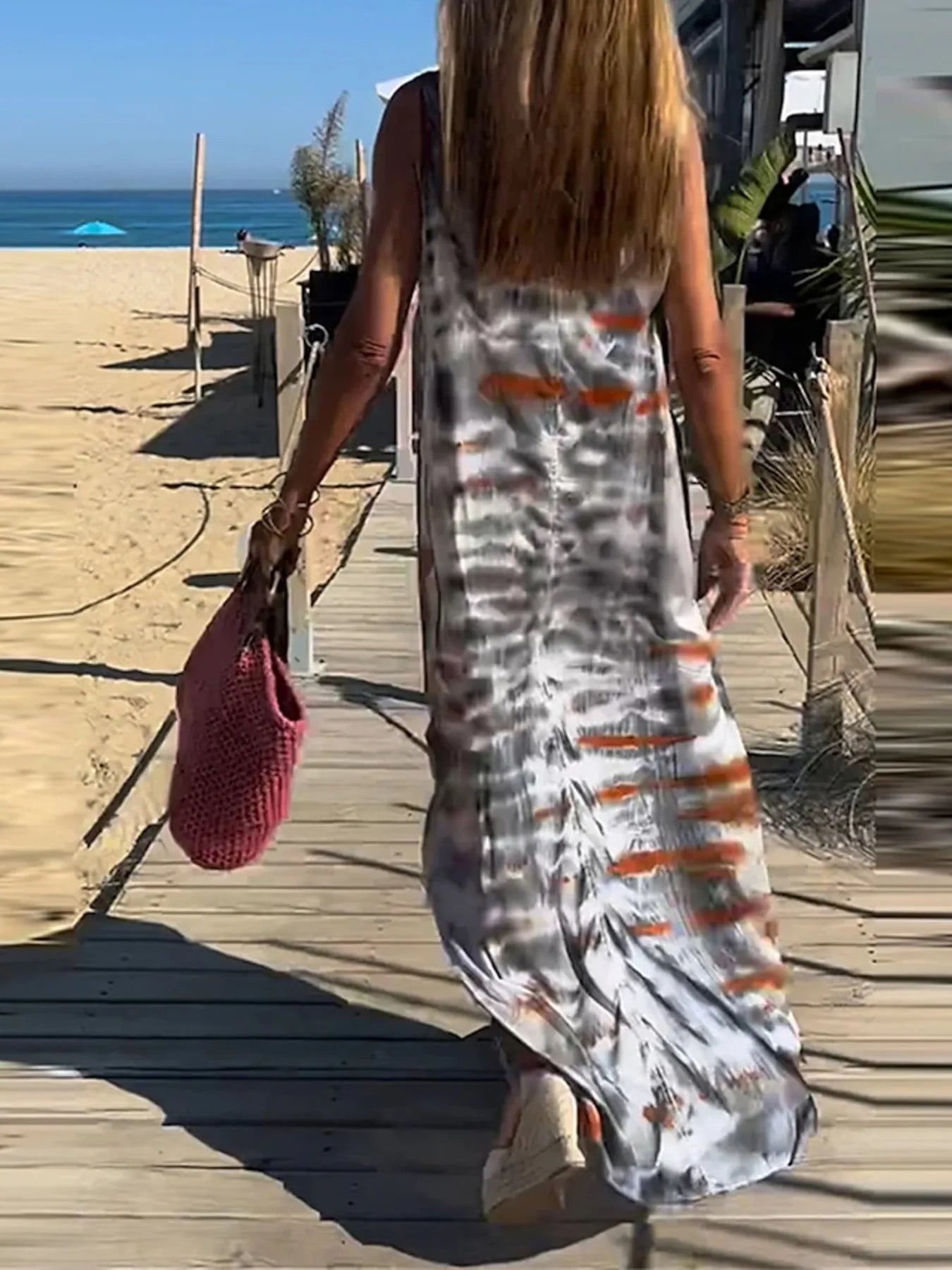 Tie-Dye Maxi-Cami-Kleid mit V-Ausschnitt