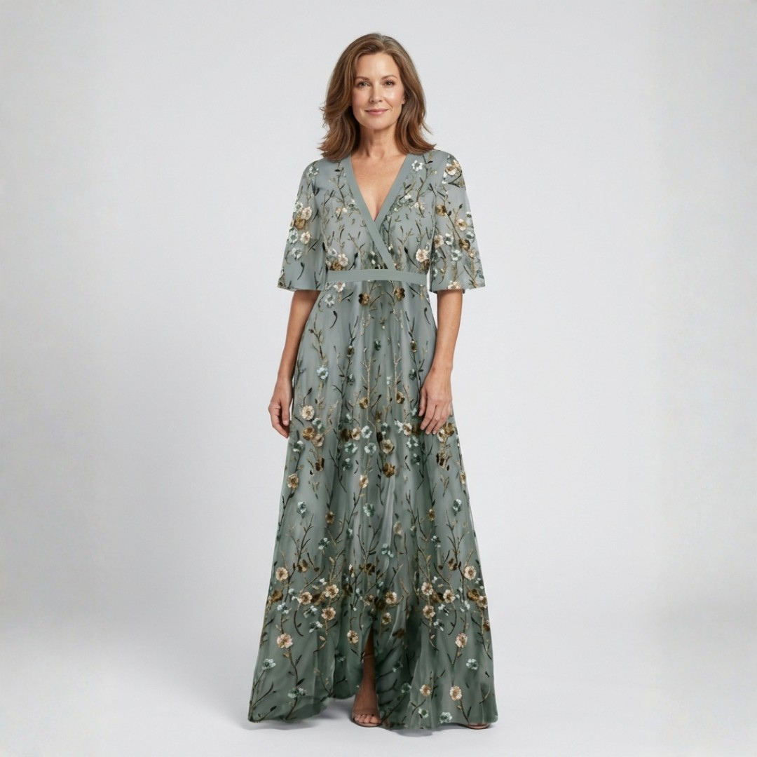 EVADNE™ | Floral V-Ausschnitt Kurzärmeliges Maxikleid