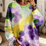 Violetta | Camisola Roxa de Gola Redonda com Flores Tie-Dye