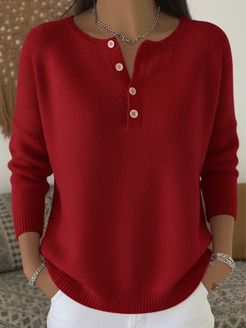 Helena™ | Camisola de Malha Henley com Botões