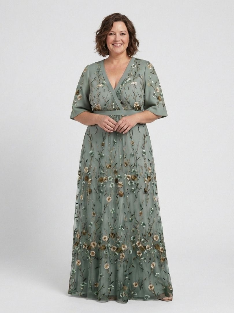EVADNE™ | Floral V-Ausschnitt Kurzärmeliges Maxikleid