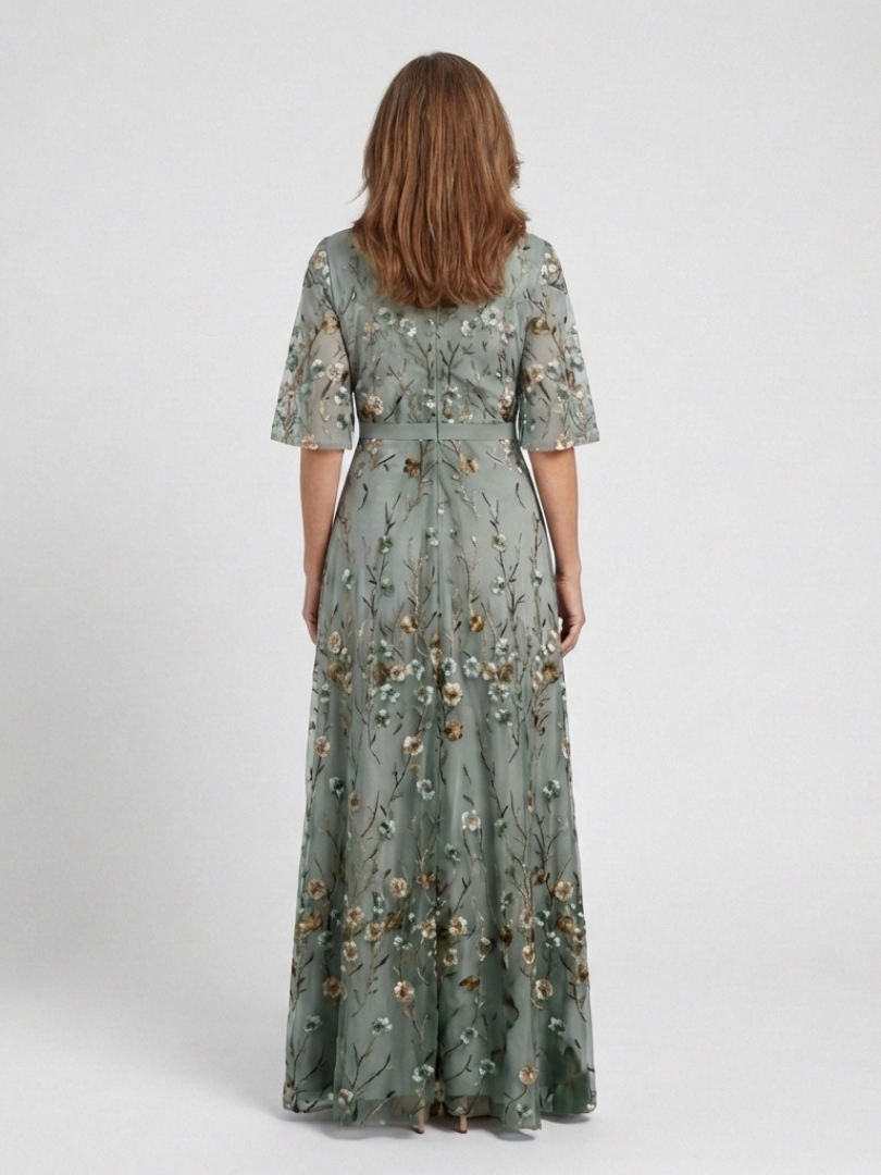 EVADNE™ | Floral V-Ausschnitt Kurzärmeliges Maxikleid