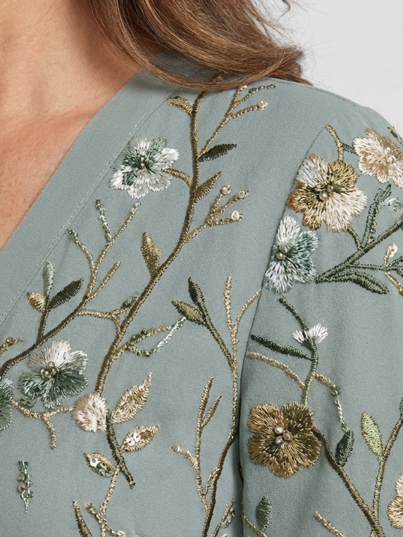 EVADNE™ | Floral V-Ausschnitt Kurzärmeliges Maxikleid