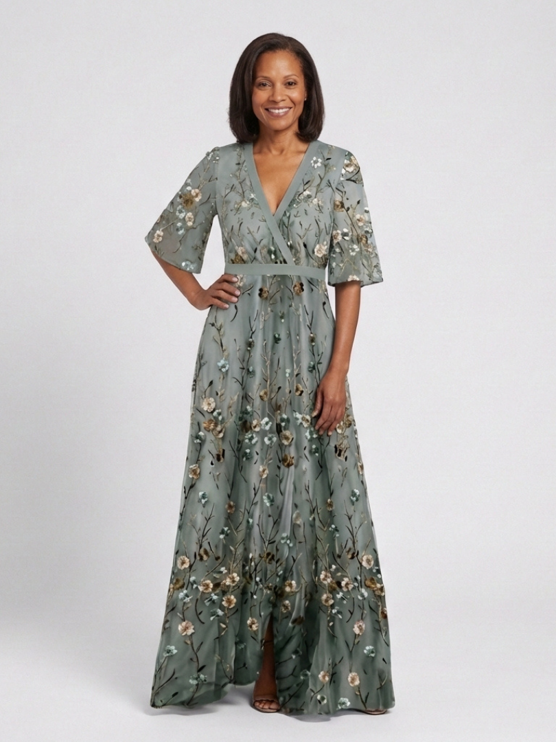 EVADNE™ | Floral V-Ausschnitt Kurzärmeliges Maxikleid