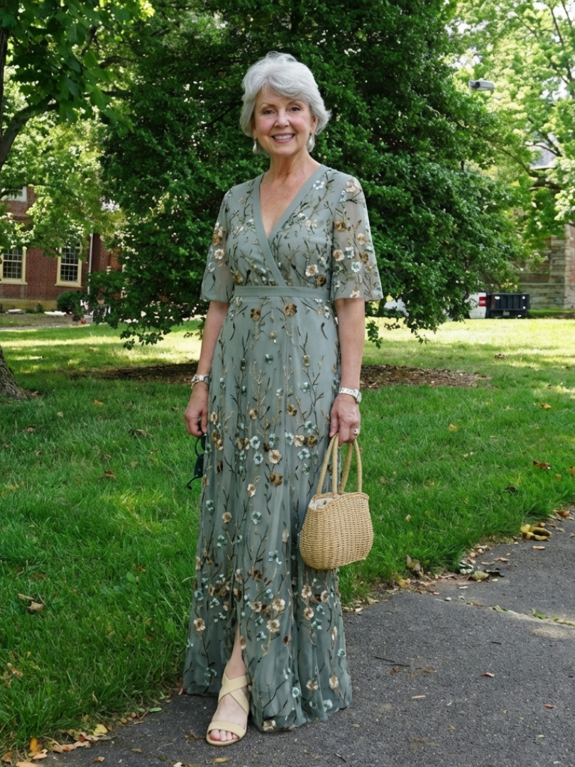 EVADNE™ | Floral V-Ausschnitt Kurzärmeliges Maxikleid