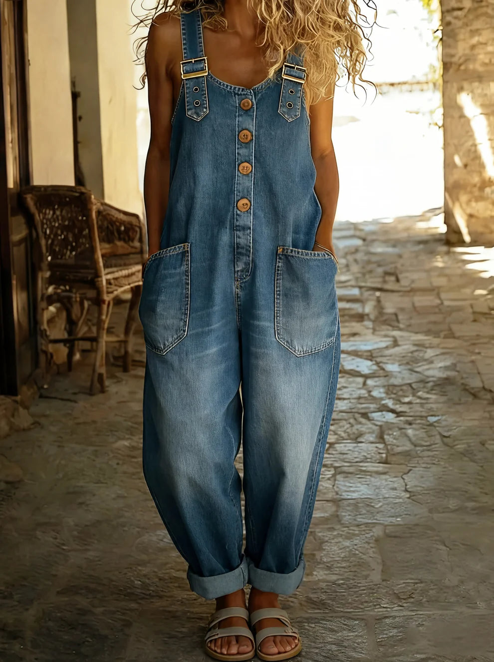 Mila - Lässiger Denim-Jumpsuit mit verstellbarer Schnalle