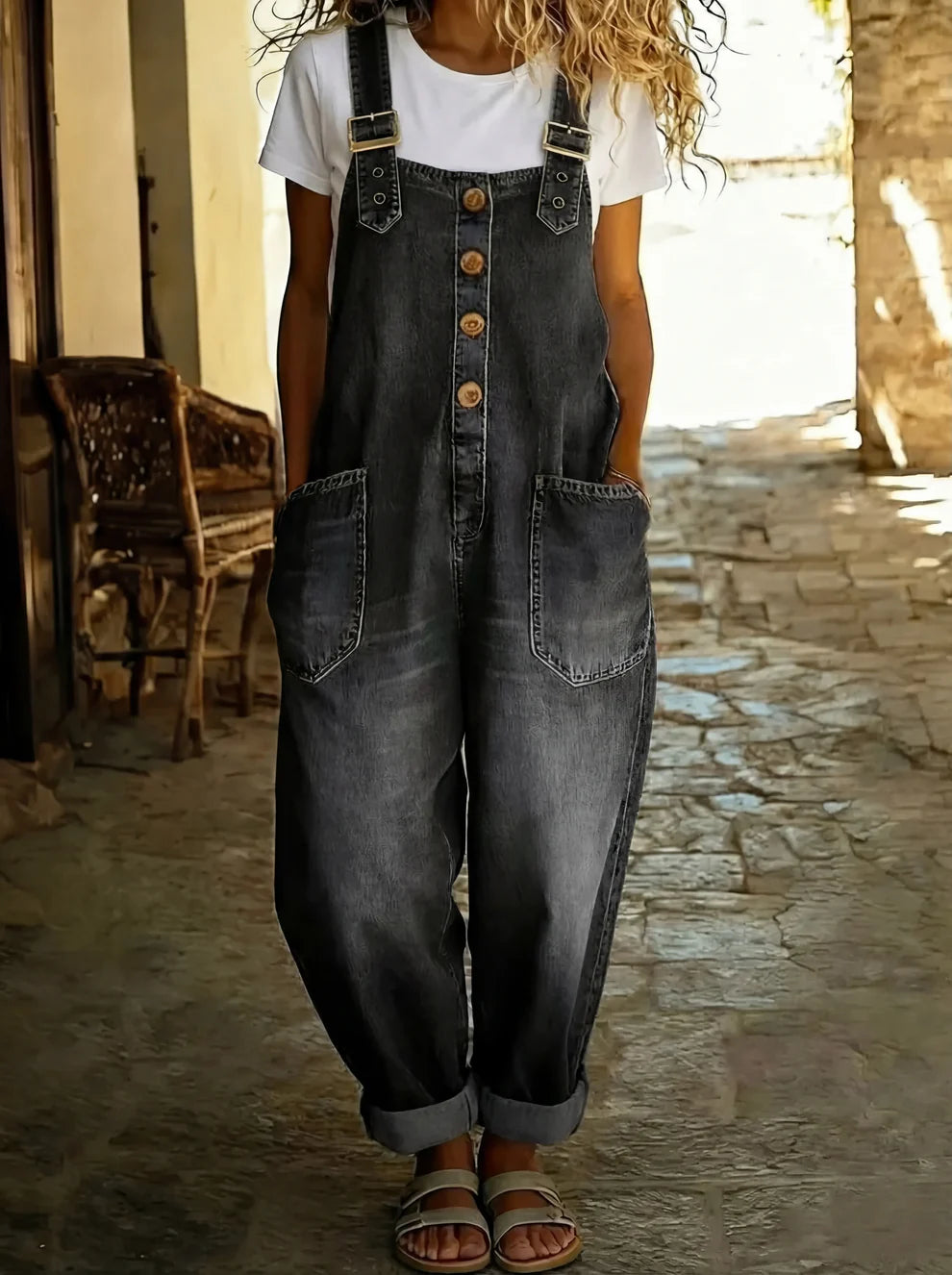 Mila - Lässiger Denim-Jumpsuit mit verstellbarer Schnalle