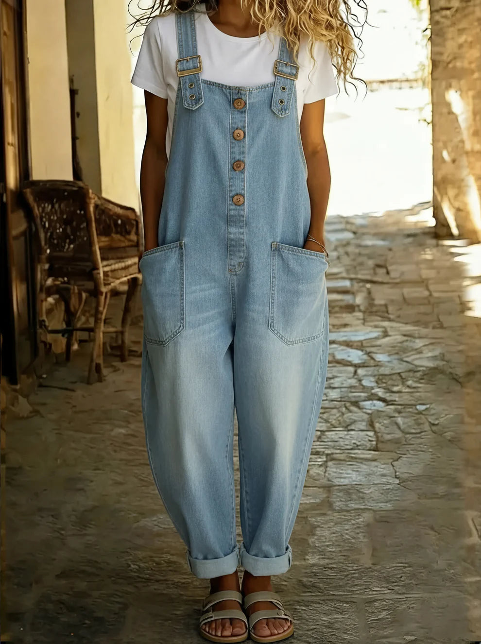 Mila - Lässiger Denim-Jumpsuit mit verstellbarer Schnalle