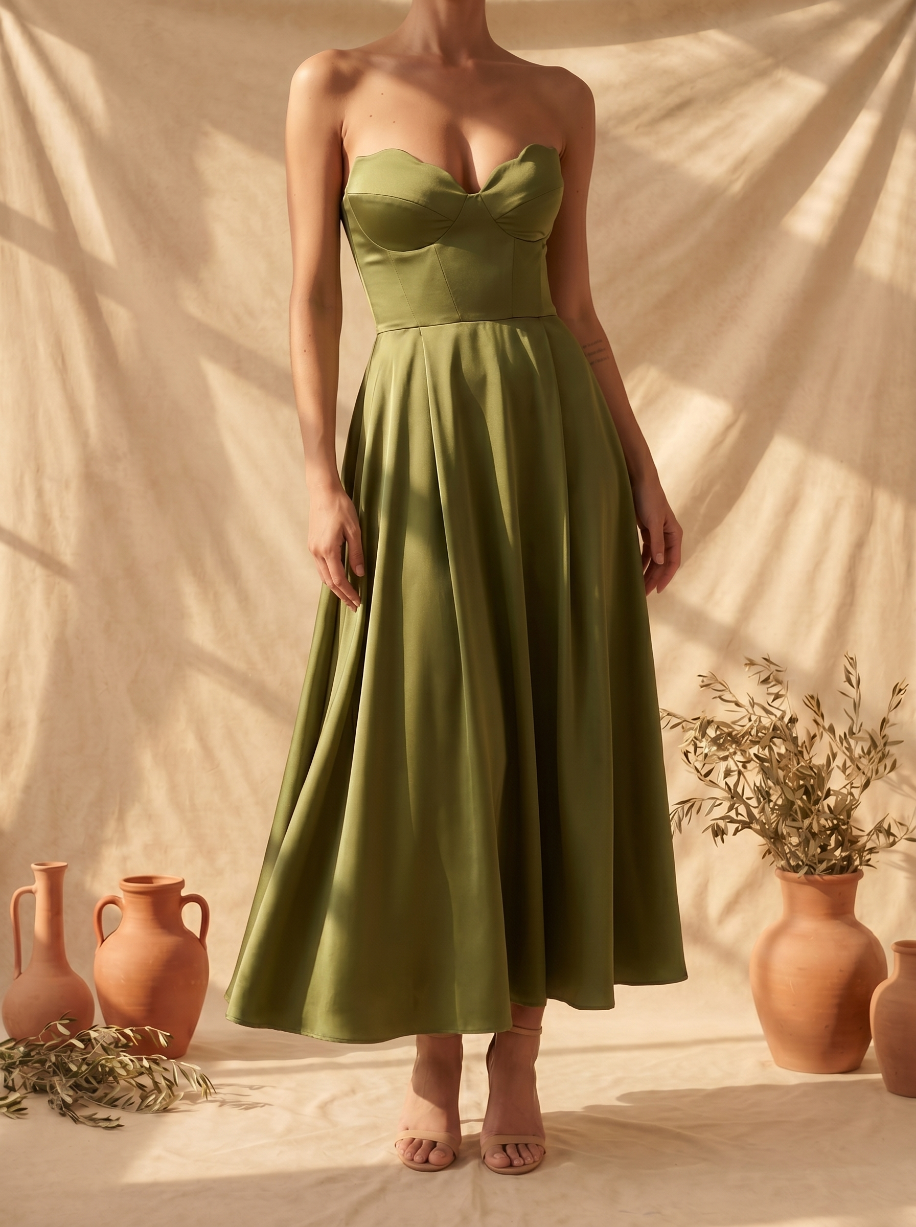Liora | Vestido midi elegante sem alças