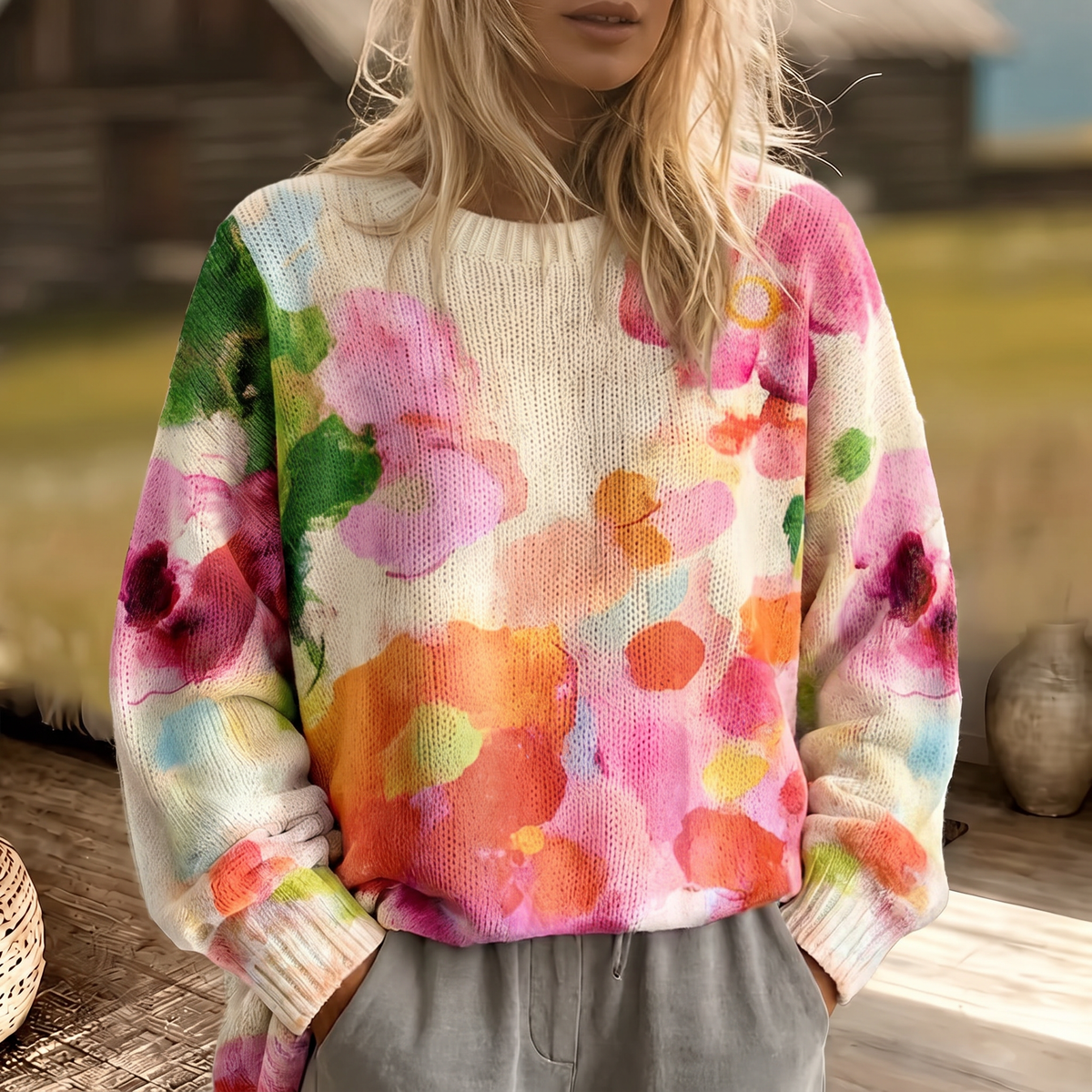 Ferrona | Camisola de Malha Multicolor com Flores Tie-Dye
