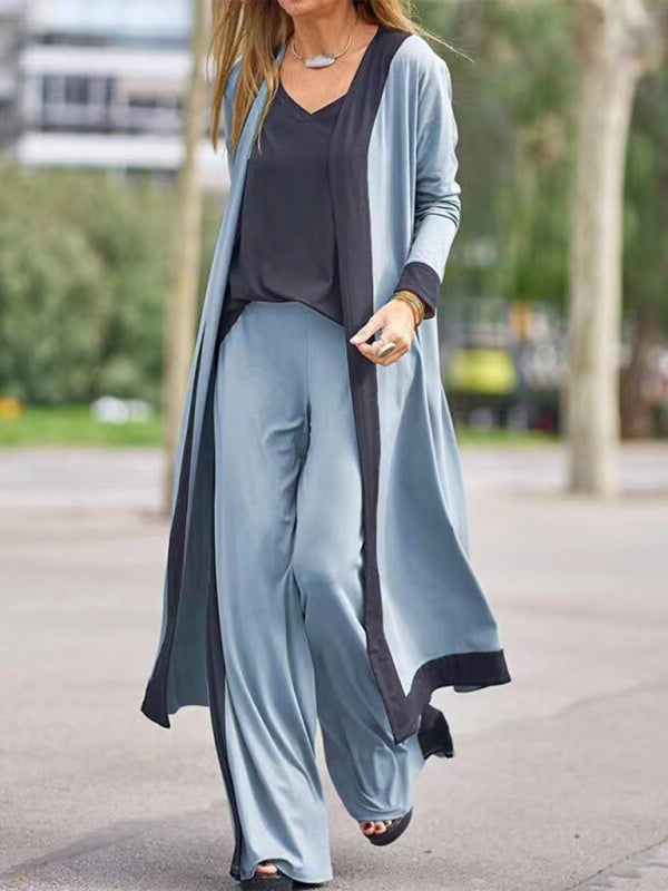 Ärmellose Weste & Strickjacke Jacke Hose Set in Kontrastfarbe