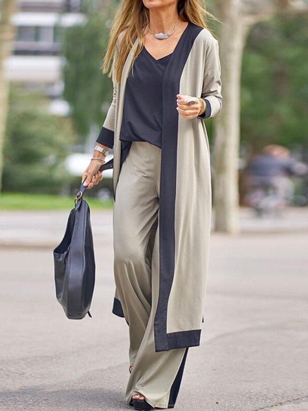 Ärmellose Weste & Strickjacke Jacke Hose Set in Kontrastfarbe