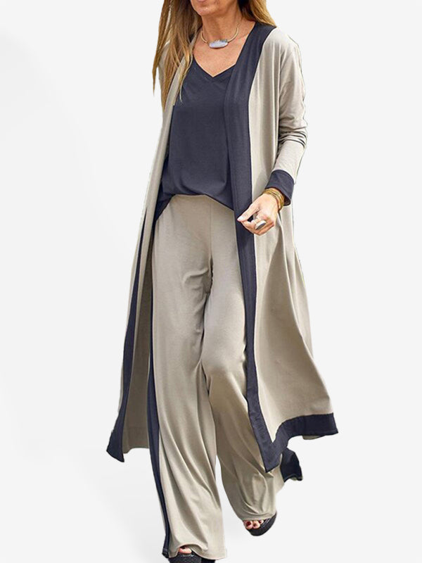 Ärmellose Weste & Strickjacke Jacke Hose Set in Kontrastfarbe