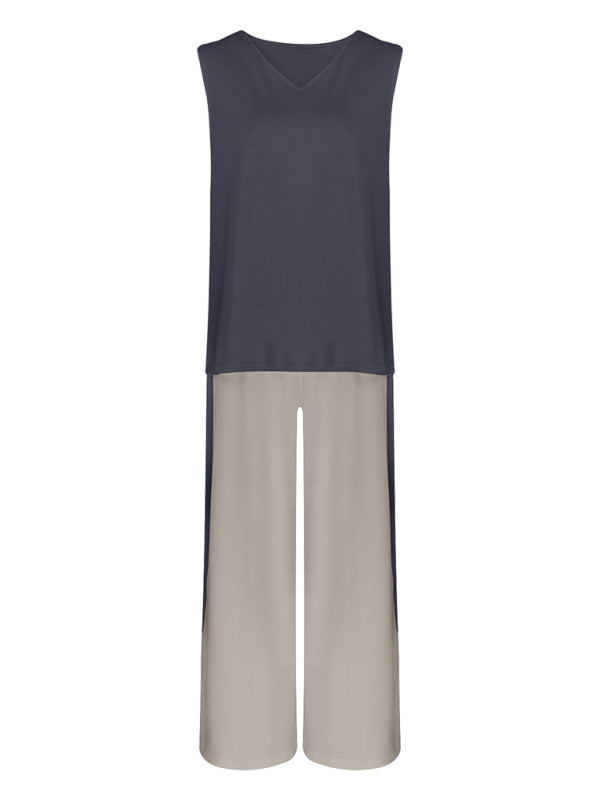 Ärmellose Weste & Strickjacke Jacke Hose Set in Kontrastfarbe