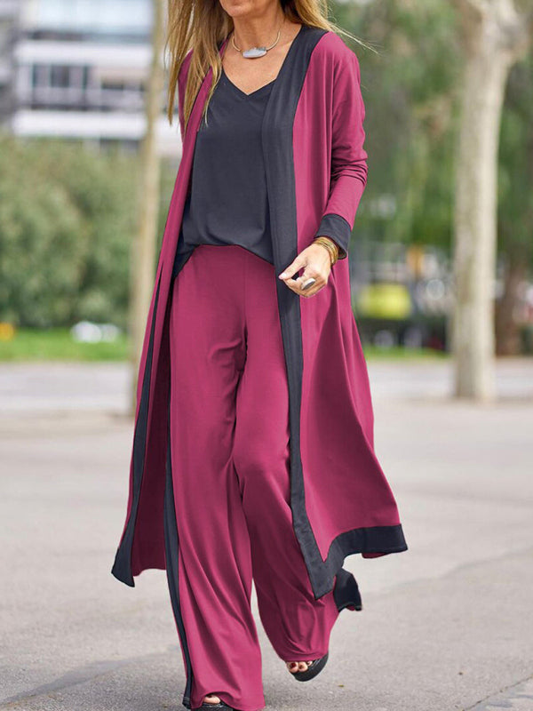 Ärmellose Weste & Strickjacke Jacke Hose Set in Kontrastfarbe