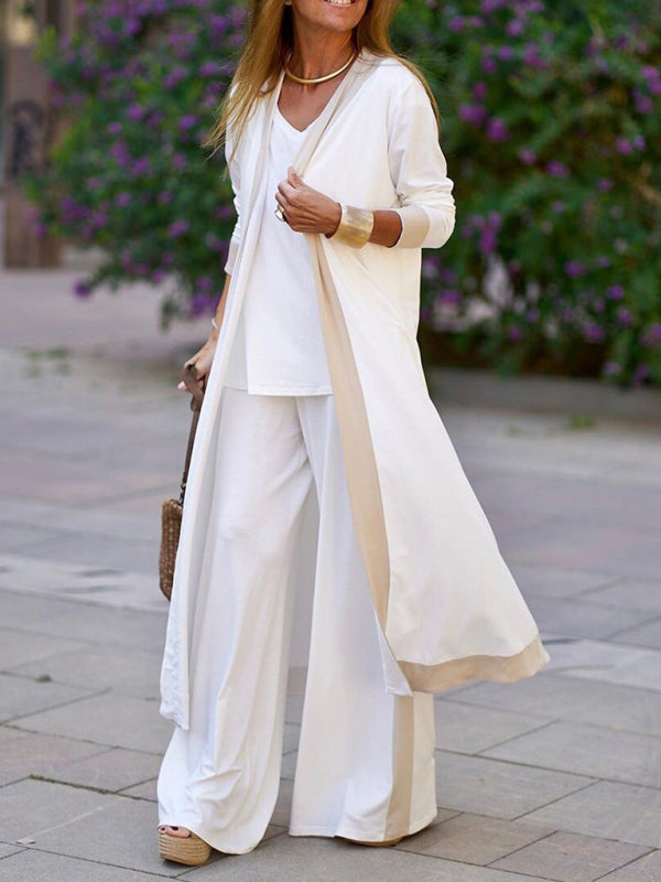 Ärmellose Weste & Strickjacke Jacke Hose Set in Kontrastfarbe