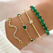 Conjunto de pulseiras vintage com zircónia verde
