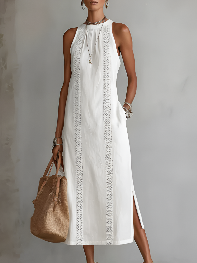Jimena | Midikleid aus Leinen mit Mao-Kragen