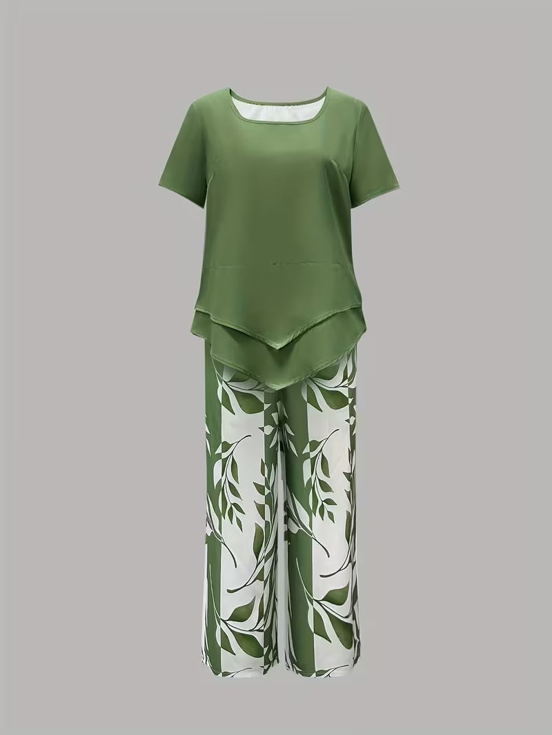 Arvessa™ | Casual Leaf Print Zweiteiliges Set