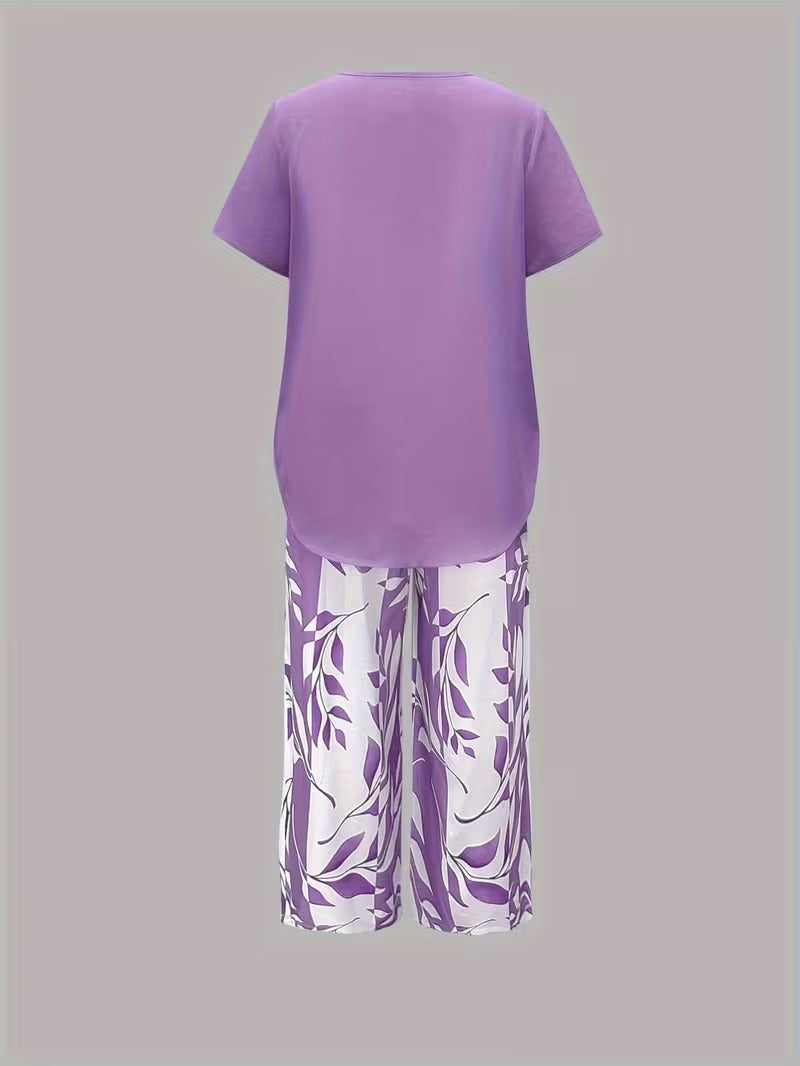 Arvessa™ | Casual Leaf Print Zweiteiliges Set