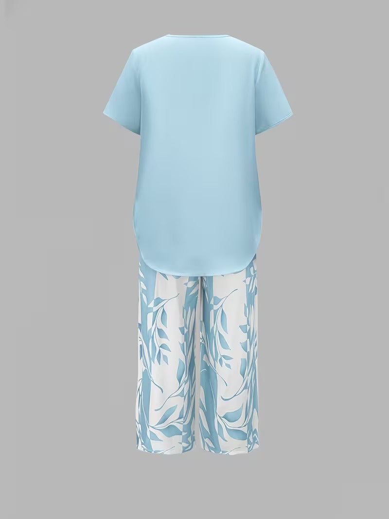 Arvessa™ | Casual Leaf Print Zweiteiliges Set