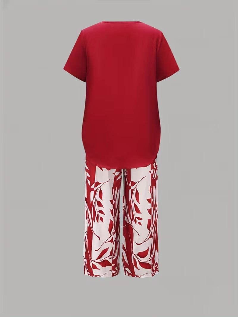 Arvessa™ | Casual Leaf Print Zweiteiliges Set