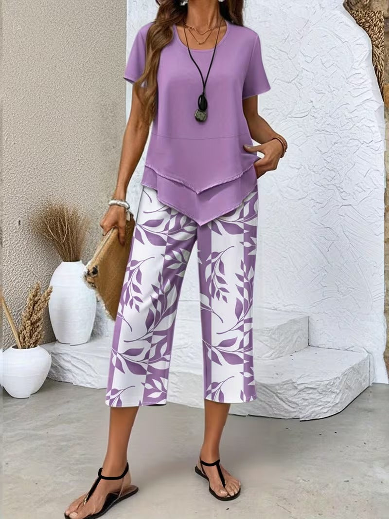 Avy™ | Casual Leaf Print Zweiteiliges Set